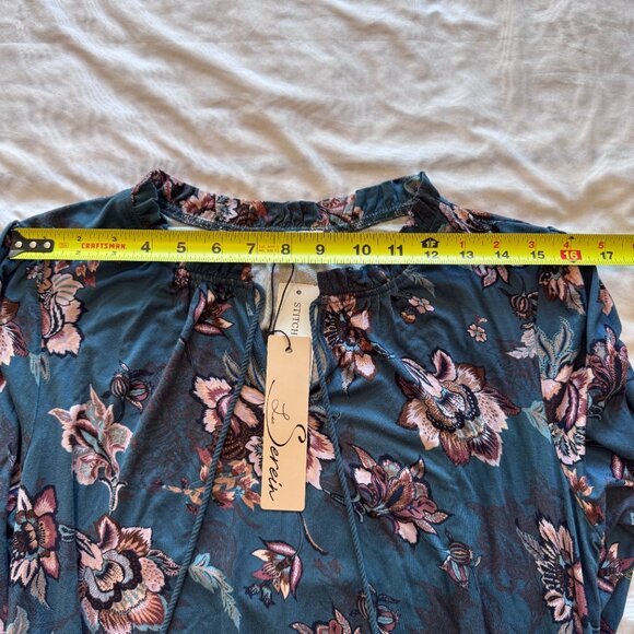 Les Serein Lourdes Peplum Blouse Teal Floral Sz L Large Stitch Fix NWT - Picture 7 of 12